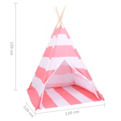 vidaXL Tenda Tipi Bambini Borsa Rosa Microfibra Strisce 120x120x150cm