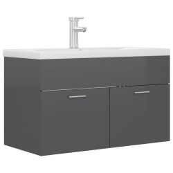 vidaXL Mobile Bagno con Lavabo Integrato Grigio Lucido in Truciolato