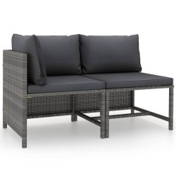 vidaXL Set Divani da Giardino 2 pz con Cuscini in Polyrattan Grigio