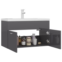 vidaXL Mobile Bagno con Lavabo Integrato Grigio Lucido in Truciolato