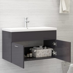 vidaXL Mobile Bagno con Lavabo Integrato Grigio Lucido in Truciolato