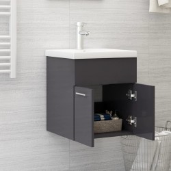 vidaXL Mobile Bagno con Lavabo Integrato Grigio Lucido in Truciolato