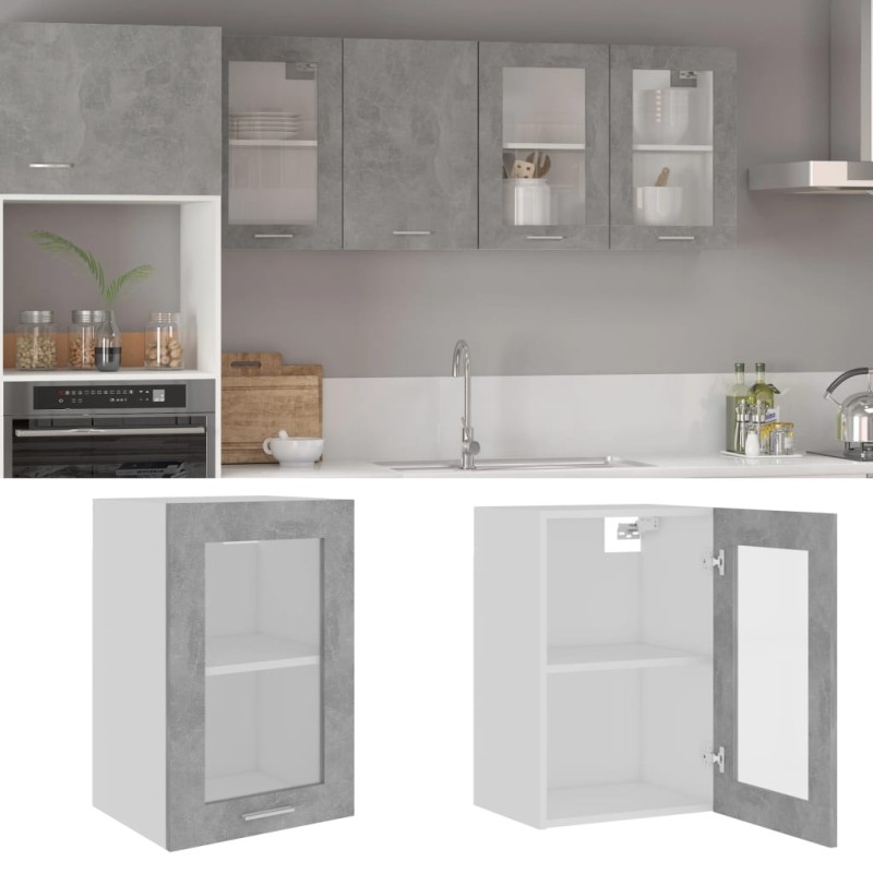 vidaXL Armadio Sospeso con Vetro Grigio Cemento 40x31x60 cm Truciolato