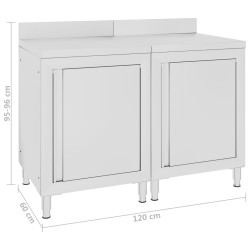 vidaXL Mobiletto con Piano di Lavoro 120x60x96 cm in Acciaio Inox