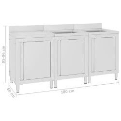 vidaXL Mobiletto da Cucina con Lavandino in Acciaio Inox 180x60x96 cm