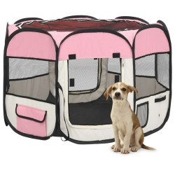 vidaXL Box per Cani Pieghevole con Borsa Trasporto Rosa 90x90x58 cm