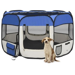 vidaXL Box per Cani Pieghevole con Borsa Trasporto Blu 110x110x58 cm