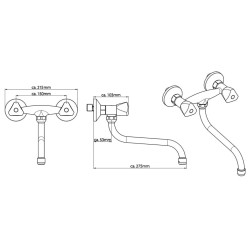 SCHÜTTE Miscelatore Lavabo a Parete a 2 Maniglie CESTI Cromo