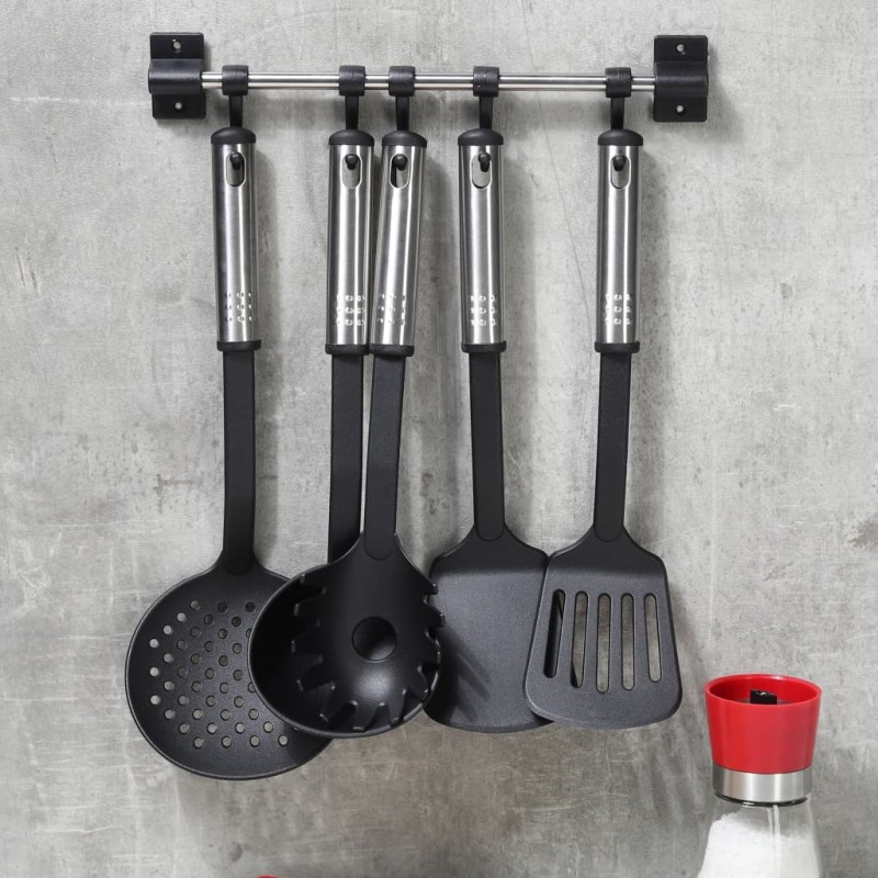 HI Set Utensili da Cucina 6 pz Nero e Argento