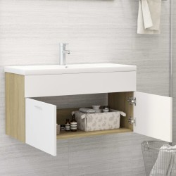 vidaXL Mobile Sottolavabo Bianco e Rovere 90x38,5x46 cm in Truciolato