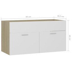 vidaXL Mobile Sottolavabo Bianco e Rovere 90x38,5x46 cm in Truciolato