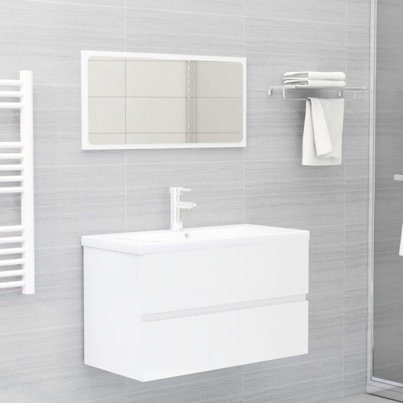 vidaXL Set Mobili da Bagno 2 pz Bianco Lucido in Truciolato