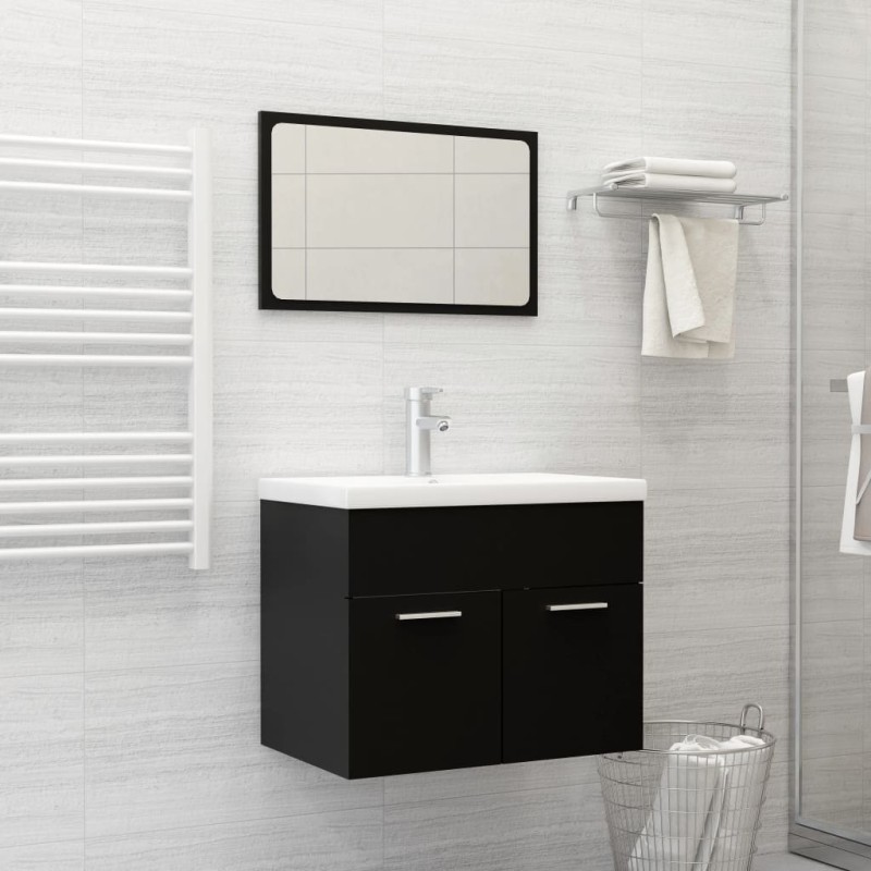 vidaXL Set Mobili da Bagno 2 pz Nero in Truciolato