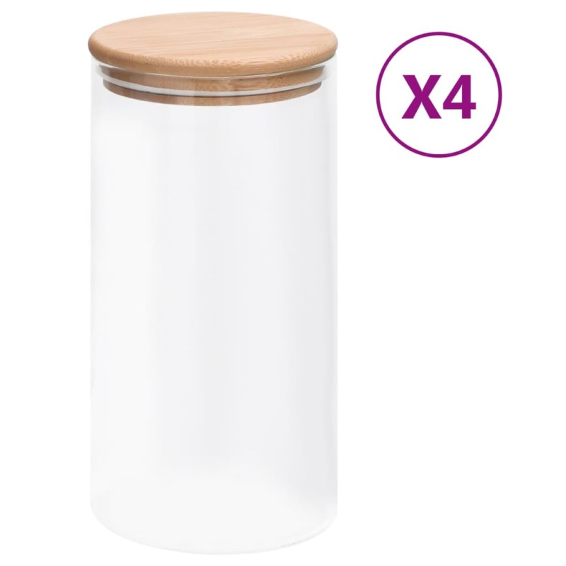 vidaXL Barattoli di Vetro con Coperchio in Bambù 4 pz 1200 ml