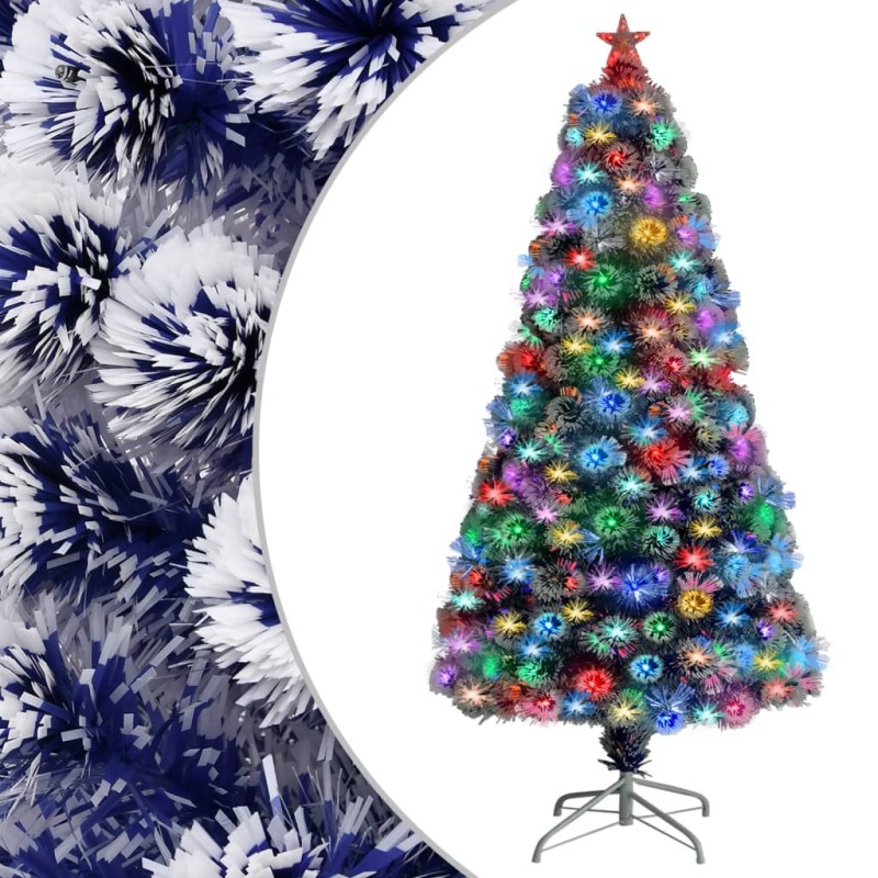 vidaXL Albero Natale Artificiale LED Bianco e Blu 120 cm Fibra Ottica