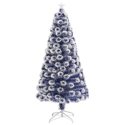 vidaXL Albero Natale Artificiale LED Bianco e Blu 120 cm Fibra Ottica