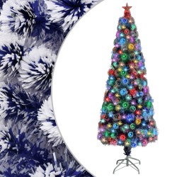 vidaXL Albero Natale Artificiale LED Bianco e Blu 210 cm Fibra Ottica