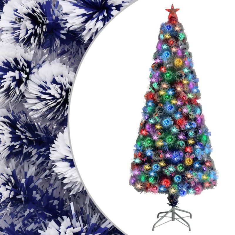 vidaXL Albero Natale Artificiale LED Bianco e Blu 180 cm Fibra Ottica