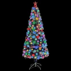 vidaXL Albero Natale Artificiale LED Bianco e Blu 180 cm Fibra Ottica