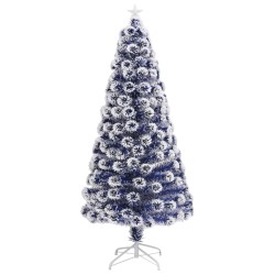 vidaXL Albero Natale Artificiale LED Bianco e Blu 150 cm Fibra Ottica