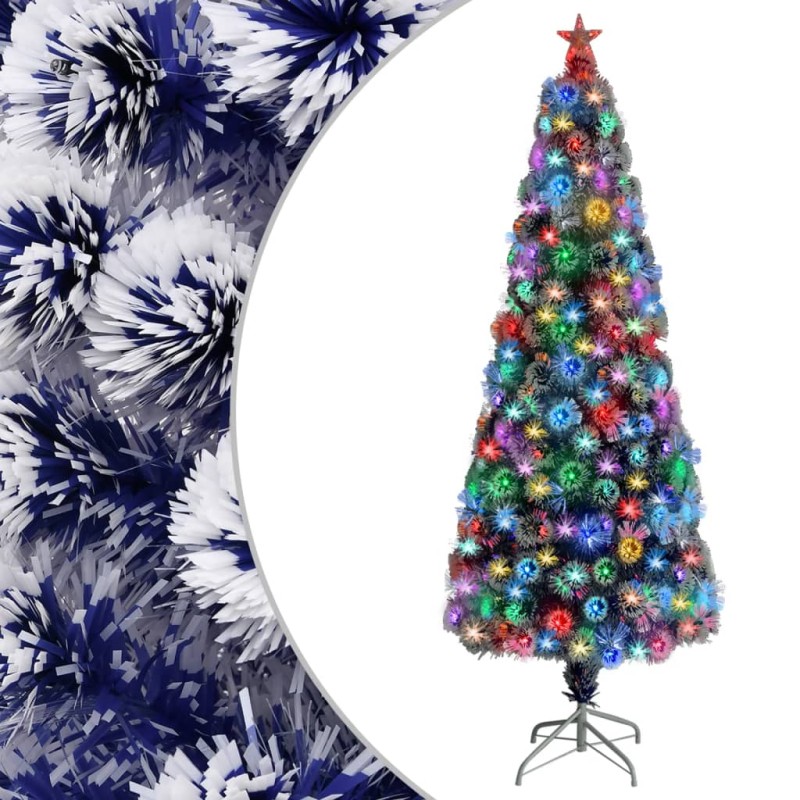 vidaXL Albero Natale Artificiale LED Bianco e Blu 240 cm Fibra Ottica