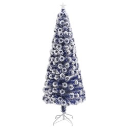 vidaXL Albero Natale Artificiale LED Bianco e Blu 240 cm Fibra Ottica