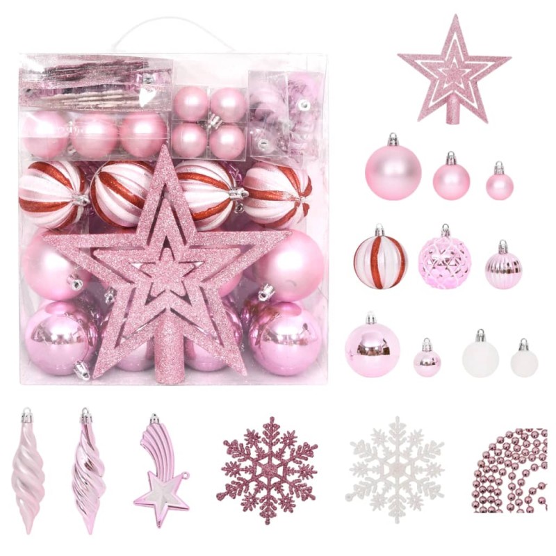 vidaXL Set Addobbi di Natale 65 pz Rosa/Rosso/Bianco