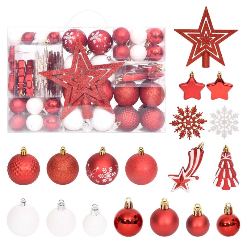 vidaXL Set Addobbi di Natale 108 pz Rosso e Bianco