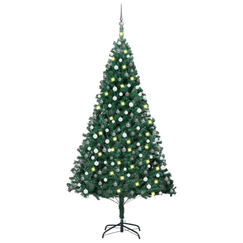 vidaXL Set Albero Natale Artificiale con LED e Palline Verde 240 cm