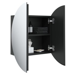 Armadio da Bagno con Specchio Rotondo e LED Nero 40x40x17,5cm