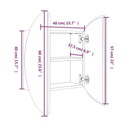 Armadio da Bagno con Specchio Rotondo e LED Nero 40x40x17,5cm