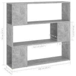 vidaXL Libreria/Divisorio Grigio Cemento 100x24x94 cm