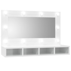 vidaXL Mobile a Specchio con LED Bianco Lucido 90x31,5x62 cm