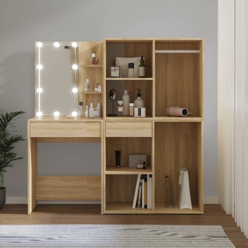 vidaXL Toeletta LED con 2 Armadietti Legno ingegnerizzato Rovere Sonoma