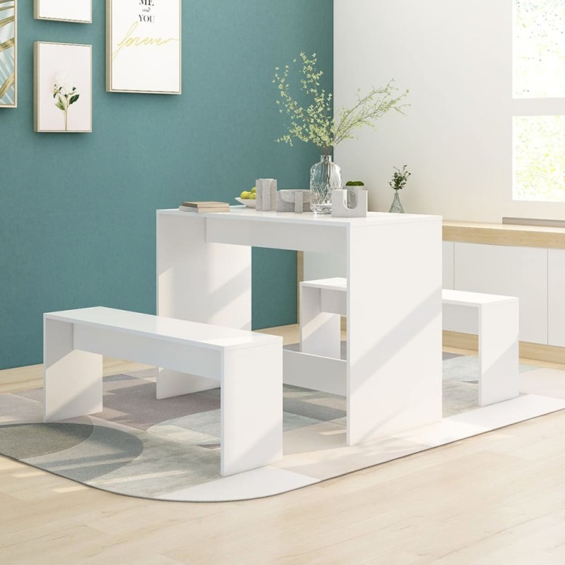 vidaXL Set da Pranzo 3 pz Bianco in Legno ingegnerizzato