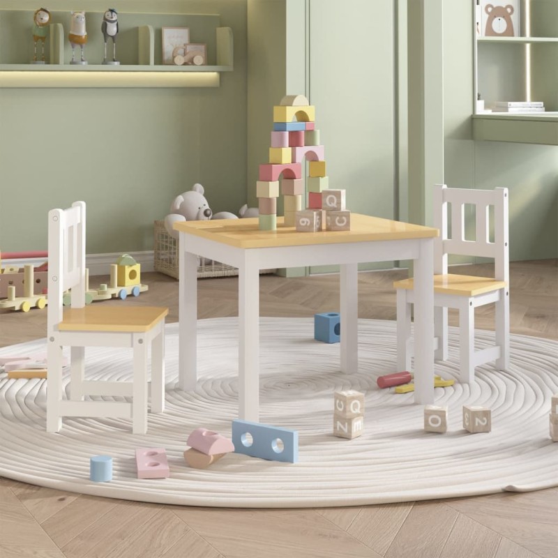 vidaXL Set Tavolo e Sedie per Bambini 3 Pezzi Bianco e Beige in MDF