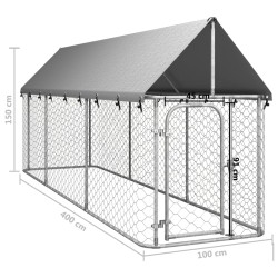 vidaXL Gabbia per Cani da Esterno con Tetto 400x100x150 cm