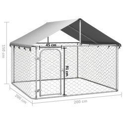 vidaXL Gabbia per Cani da Esterno con Tetto 200x200x150 cm