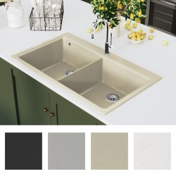 vidaXL Lavello da Cucina in Granito Vasca Doppia Beige