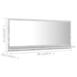 Specchio da Bagno Grigio Cemento 90x10,5x37 cm in Truciolato