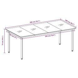 vidaXL Tavolo da Pranzo da Giardino Nero 200x100x74 cm Acciaio e Vetro