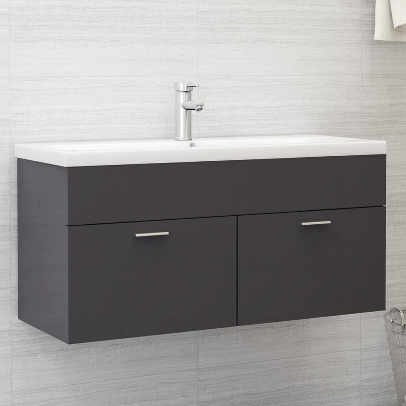 Mobile Bagno con Lavabo Integrato Grigio Lucido in Truciolato