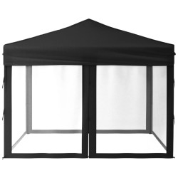 Tenda per Feste Pieghevole con Pareti Laterali Nero 3x3 m