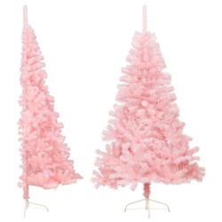 Albero di Natale Artificiale a Metà con Supporto Rosa 120cm PVC