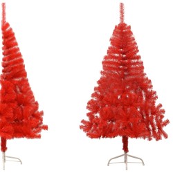 Albero Natale Artificiale a Metà con Supporto Rosso 120 cm PVC