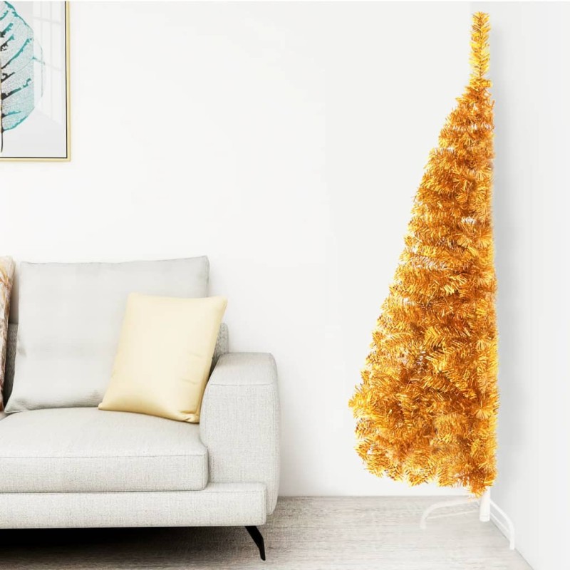 Albero di Natale Artificiale a Metà con Supporto Oro 120 cm PVC