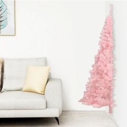 Albero di Natale Artificiale a Metà con Supporto Rosa 180cm PVC