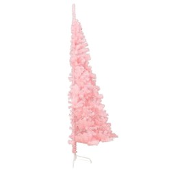 Albero di Natale Artificiale a Metà con Supporto Rosa 180cm PVC