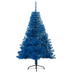 Albero di Natale Artificiale a Metà con Supporto Blu 120 cm PVC