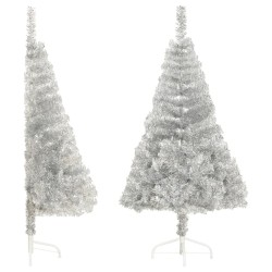 Albero di Natale Artificiale a Metà con Base Argento 120 cm PVC